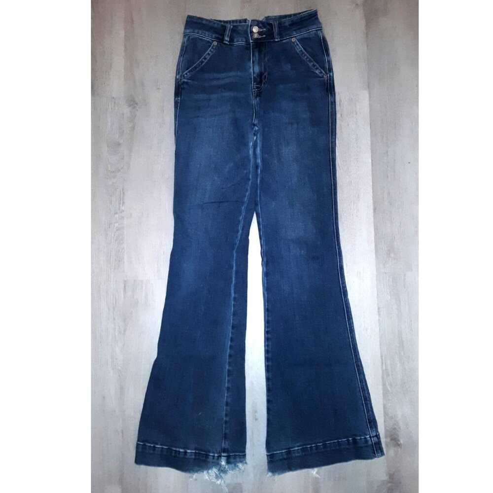 Rock & Roll Denim High Rise Trouser Distressed Flared Jeans W24 L34 Wide Leg